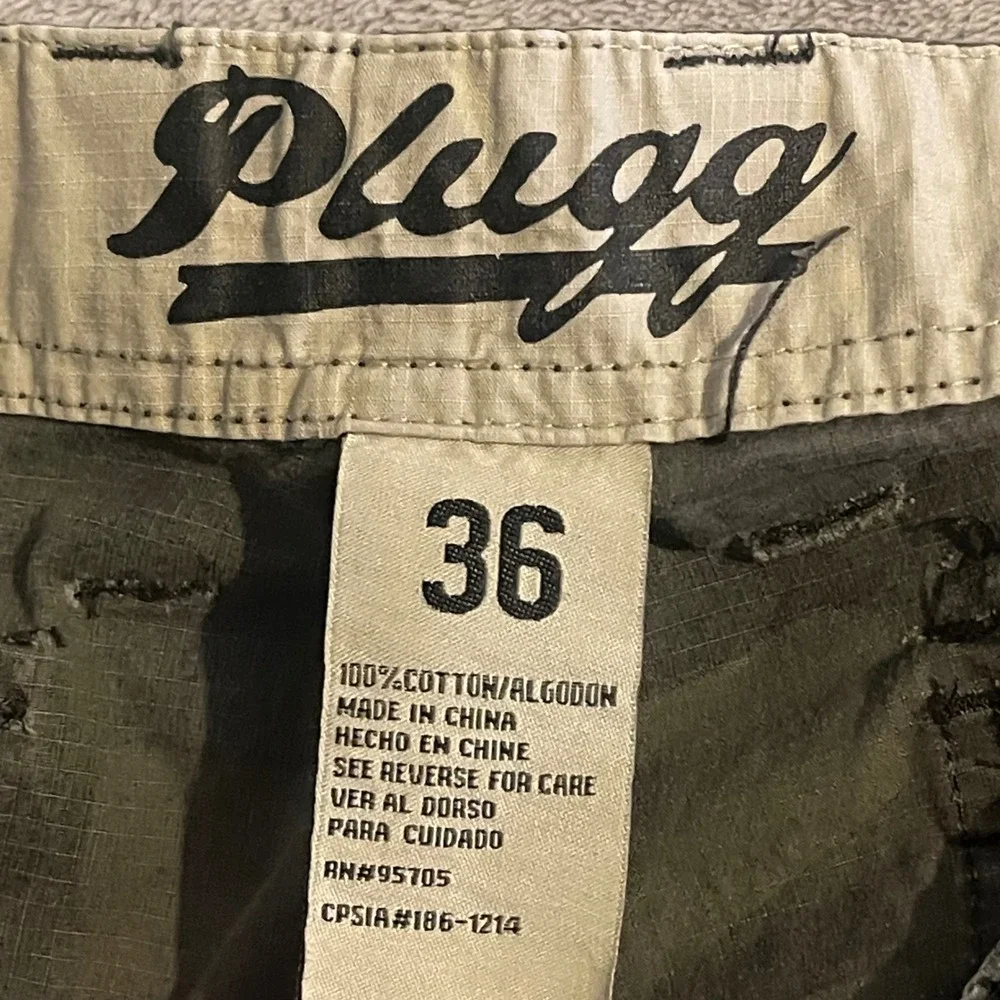 Vintage Plugg Shorts Mens 36 Gray Camo Cargo Ripstop Multi Pocket Baggy Y2K